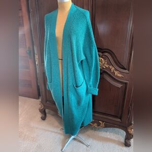 Free People Oversized Teal Long Cardigan Small